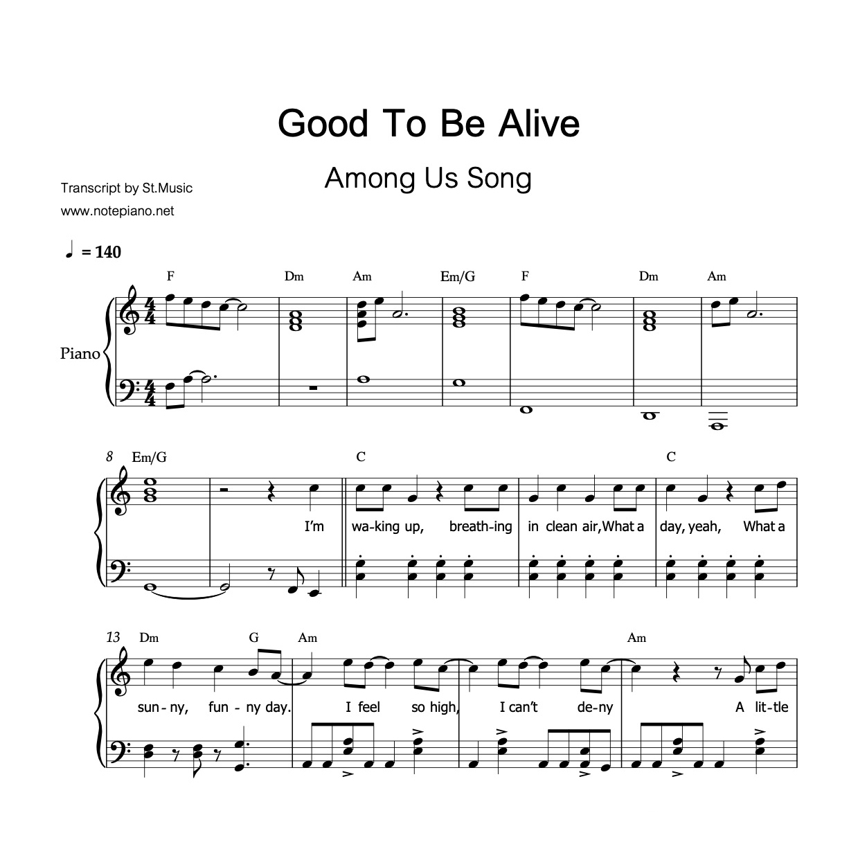 Good To Be Alive (Among Us Song) โน้ตเปียโน Good To Be Alive (Among Us Song) โน้ตเปียโน