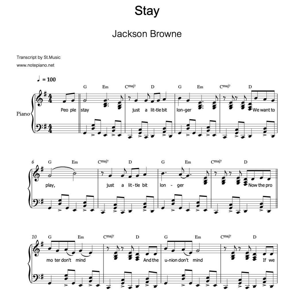 Stay (Jackson Browne) โน้ตเปียโน